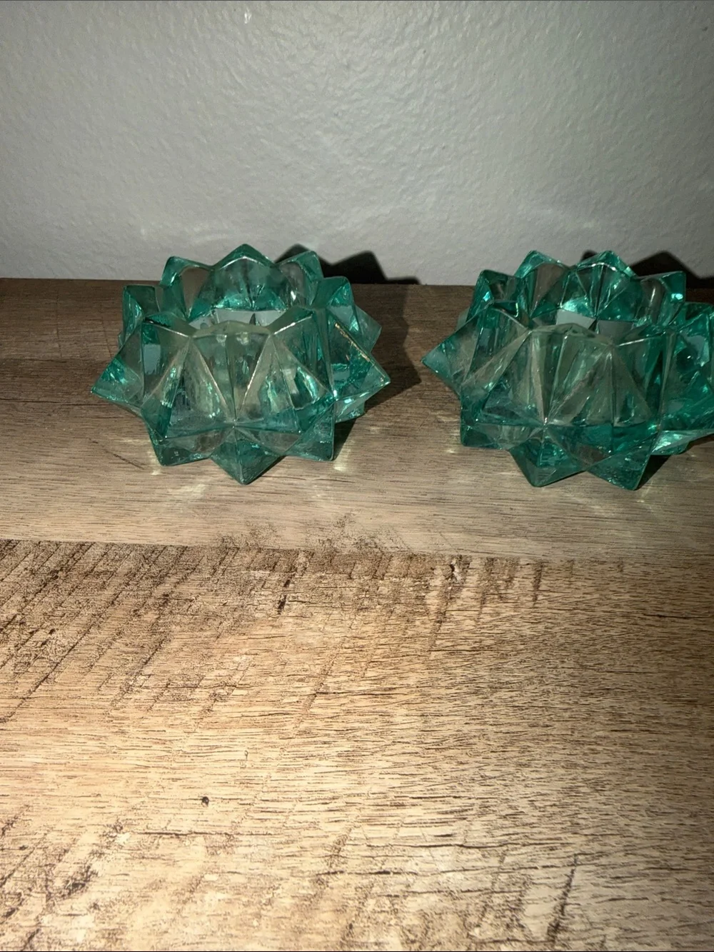 Glass Lotus Teal Votive Candle Holders - Set of 2